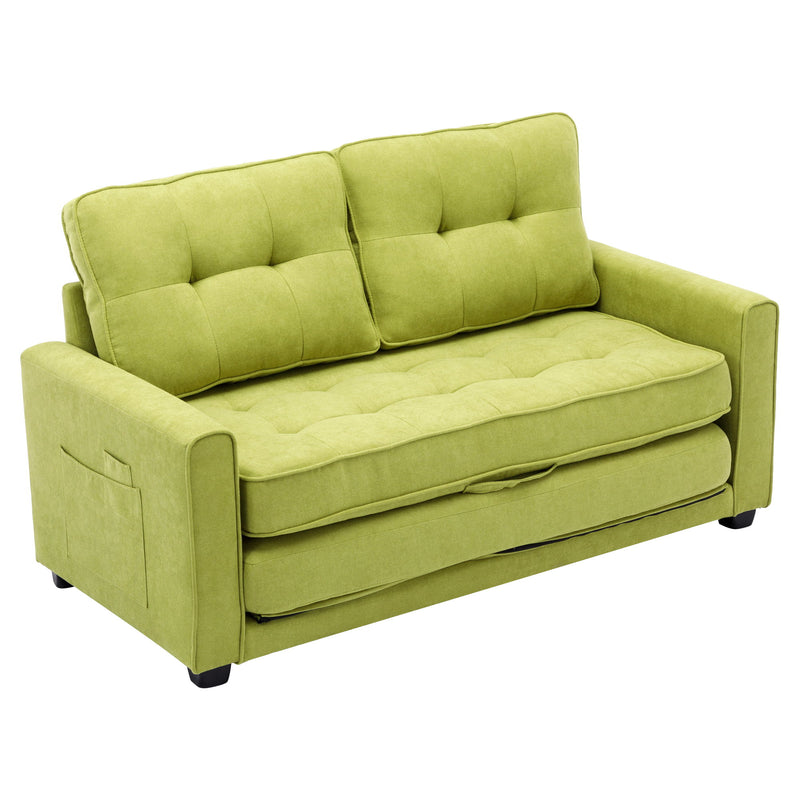 Loveseat Sofa With Pull-Out Bed Modern Upholstered Couch With Side Pocket For Living Room Office