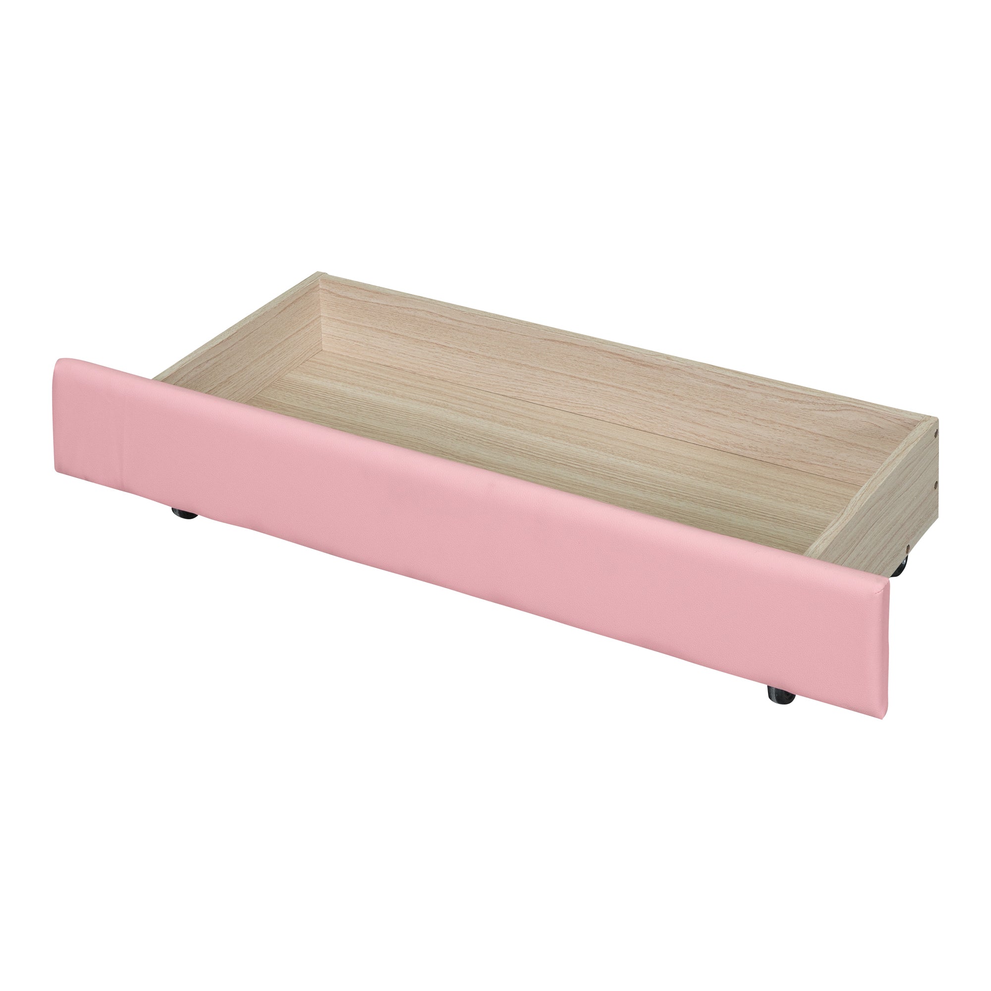 Full Size Upholstered Leather Platform Bed with Rabbit Ornament and 4 Drawers, Pink - Atlantic Fine Furniture Melbourne FL