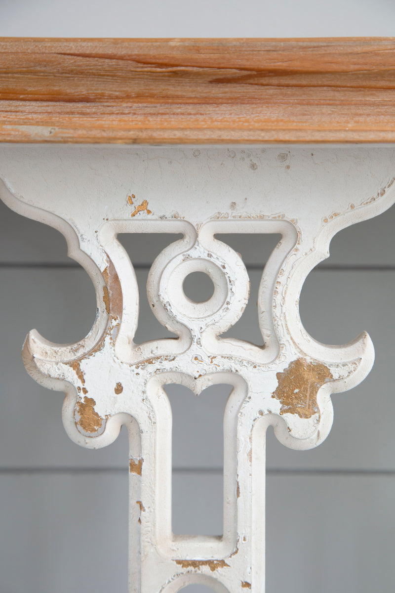 Classic Vintage Console Table With Wood Top - White Wash / Brown