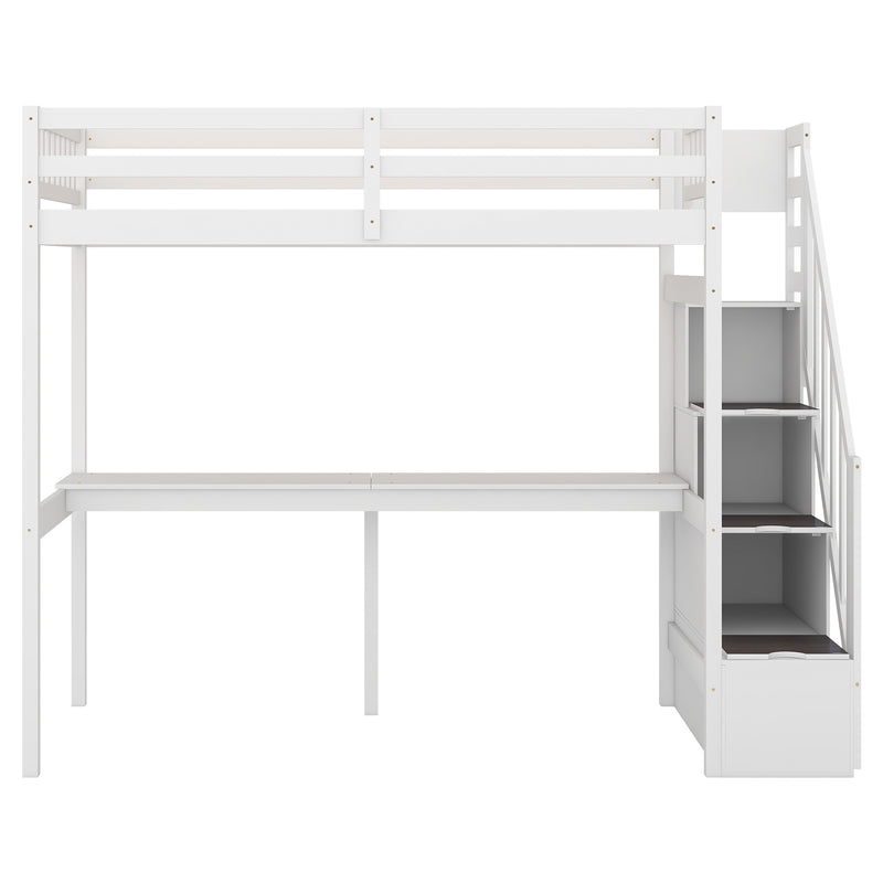 Twin Size Loft Bed with Storage Staircase and Built-in Desk, White (Old SKU:GX000903AAK)