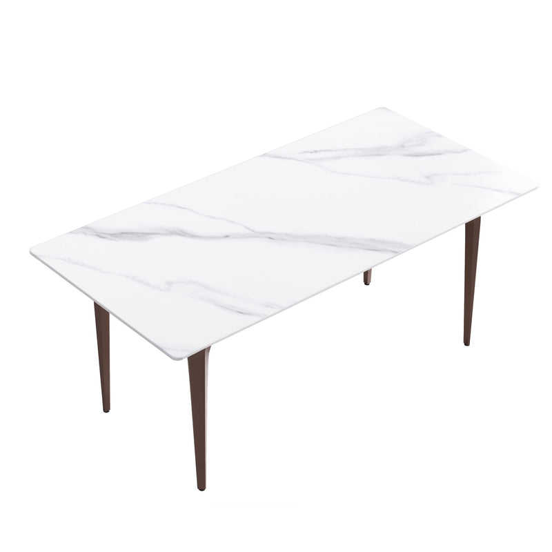 70.87" Modern Artificial Stone Straight Edge Metal Leg Dining Table, Can Accommodate 6-8 People - White