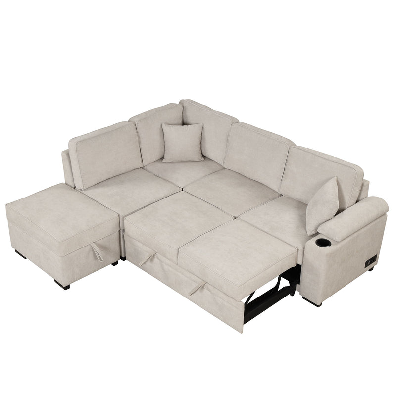 Sleeper Sofa Bed, 2 In 1 Pull Out Sofa Bed L Shape Couch With Storage Ottoman For Living Room, Bedroom Couch And Small Apartment