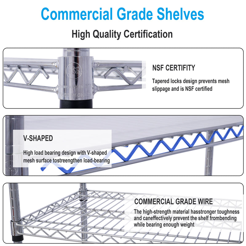 6 Tier 6000Lbs Capacity Nsf Metal Shelf Wire Shelving Unit, Heavy Duty Adjustable Storage Rack With Wheels & Shelf Liners For Commercial Grade Utility Steel Storage Rack