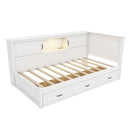 L Shaped Bed Frame With Drawer And And Bookcase With LED Downlight And USB Port