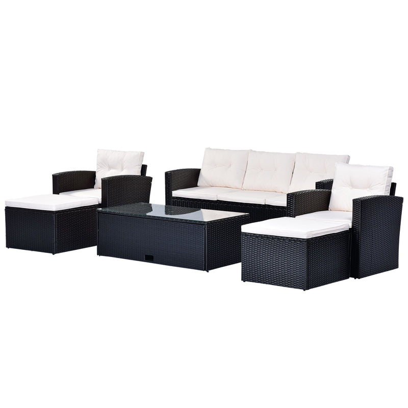 All-Weather Wicker PE Rattan Patio Outdoor Dining Conversation Sectional Set With Coffee Table, Wicker Sofas, Ottomans, Removable Cushions