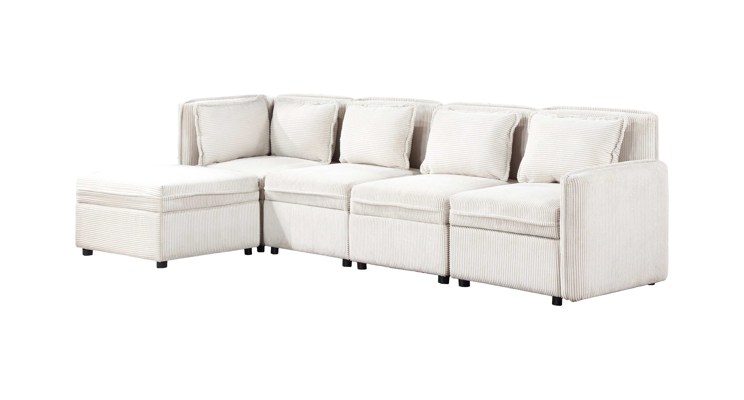 Modular Corduroy Sectional Sofa, Convertible L Shaped Couch Sofa with Storage,  5 Seat Sofa Couch for Living Room, Beige