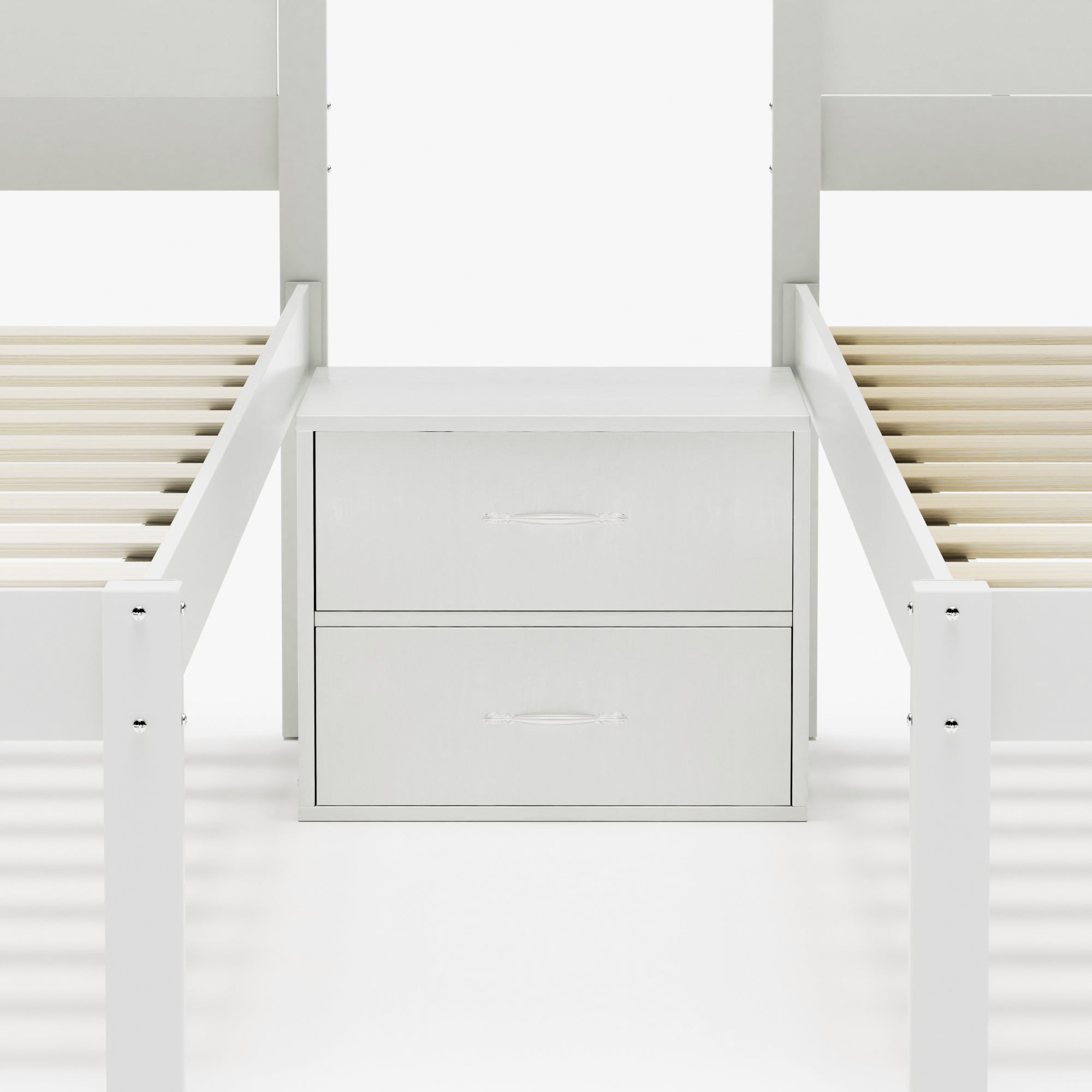 Full Over Twin & Twin Bunk Bed Metal Triple Bed With Nightstand and Guardrails. White, 96.9'' L x 76'' W x 69'' H