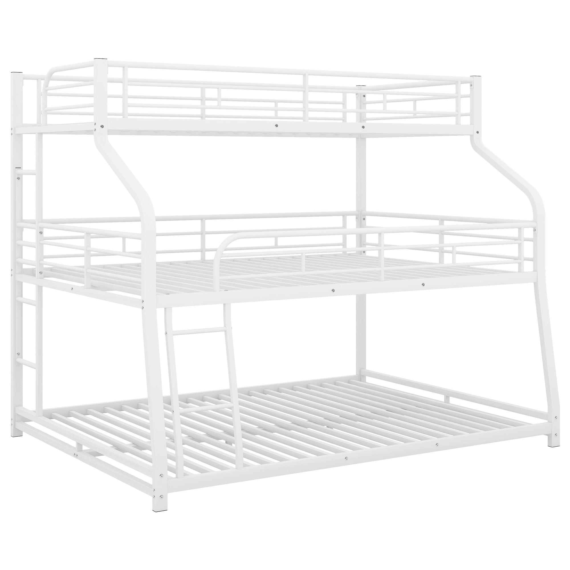 Twin XL/Full XL/Queen Triple Bunk Bed with Long and Short Ladder and Full-Length Guardrails,White - Atlantic Fine Furniture Melbourne FL