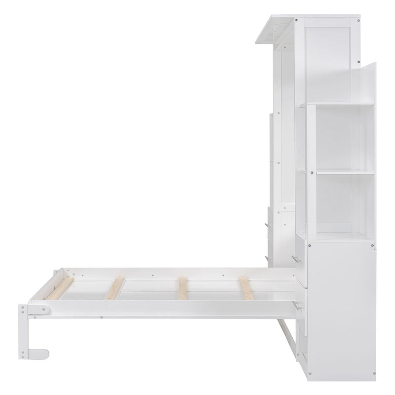 Murphy Wall Bed With LED Lights, Shelves And Drawers