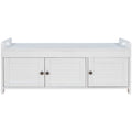 Storage Bench With 3 Shutter-Shaped Doors, Shoe Bench With Removable Cushion And Hidden Storage Space