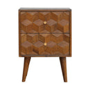 Cube Carved Bedside Table Nightstand - Chestnut
