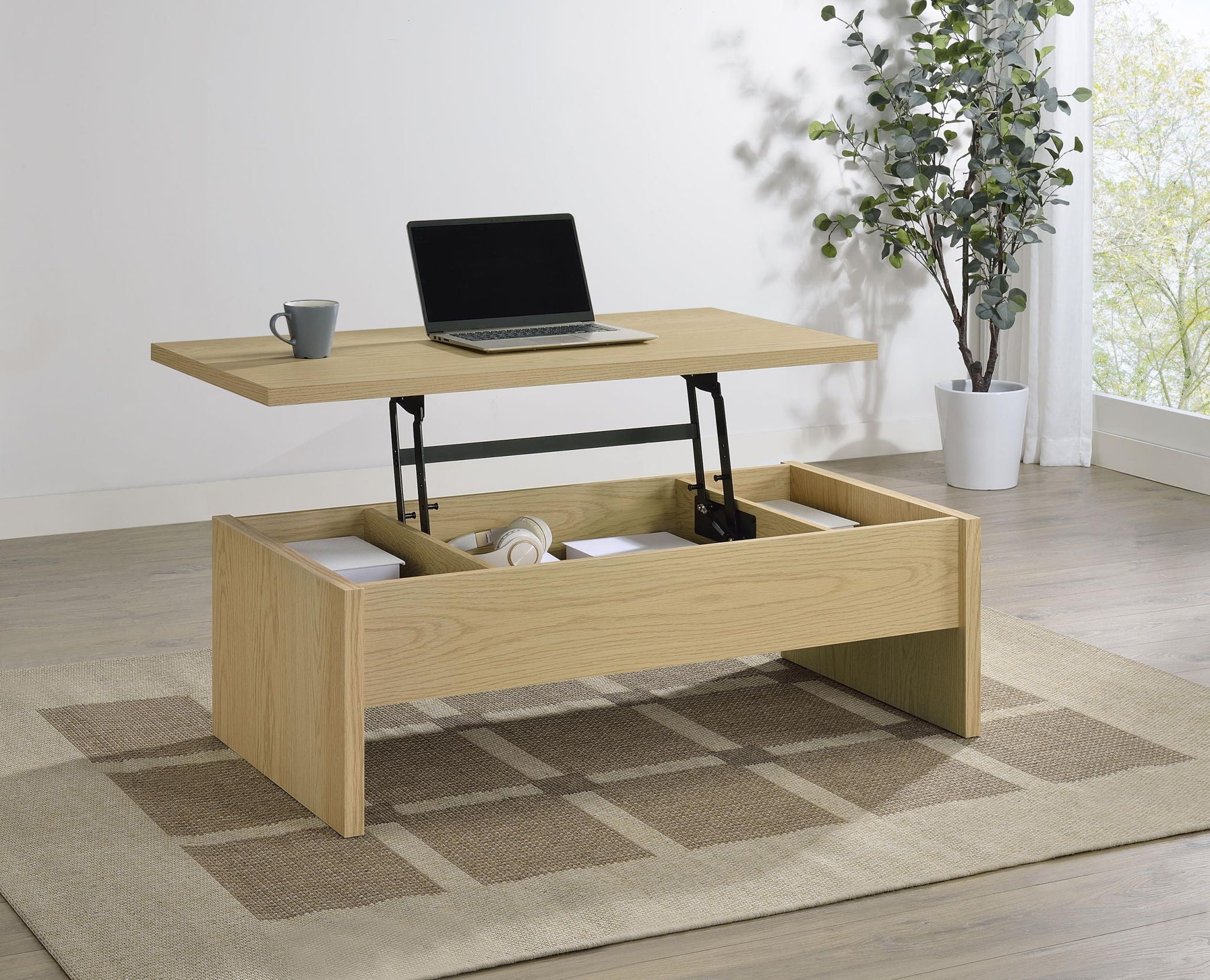 Canoga Engineered Wood Lift Top Coffee Table Light Oak - Atlantic Fine Furniture Melbourne FL