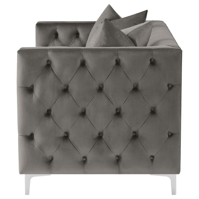 Phoebe - Upholstered Tuxedo Arm Tufted Loveseat - Urban Bronze