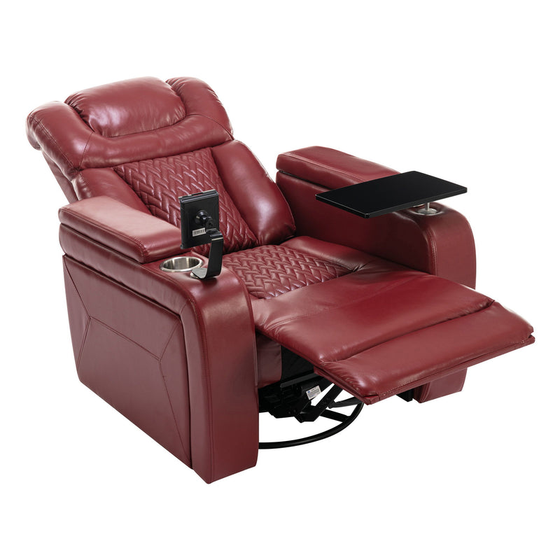 270° Swivel Power Recliner Individual Seat Home Theater Recliner With Comforable Backrest, Tray Table, Phone Holder, Cup Holder, USB Port, Hidden Arm Storage For Living Room