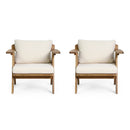 Outdoor Acacia Wood Club Chairs With Cushions (Set of 2) - Teak / Beige