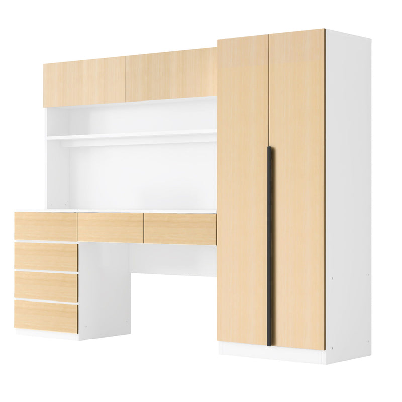 2 Door Wooden Storage Desk Wardrobe For Bedroom With Shelves And Drawers