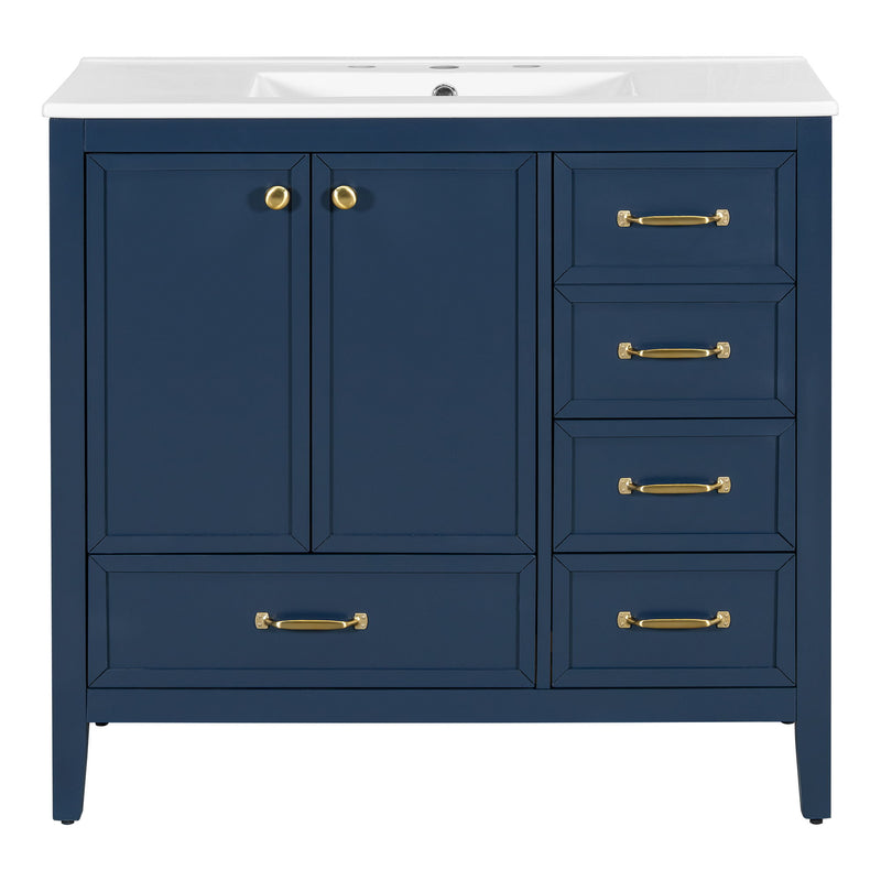 Elegant Vintage Bathroom Vanity With Sink And Soft Closing Door, 4 Drawers Of Different Sizes Frame