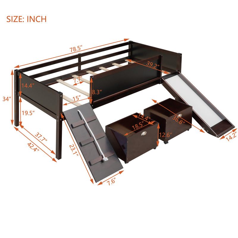 Twin size Loft Bed Wood Bed with Two Storage Boxes - Espresso ( old sku: LP000075AAP )