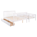 Twin Over Full Bunk Bed with 2 Drawers and Staircases, Convertible into 2 Beds, the Bunk Bed with Staircase and Safety Rails for Kids, Teens, Adults, White