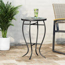 Outdoor Side Table With Tile Mosaic Table Top - Black