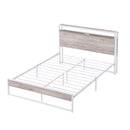 Full Size Metal Platform Bed Frame with Sockets, USB Ports and Slat Support ,No Box Spring Needed White
