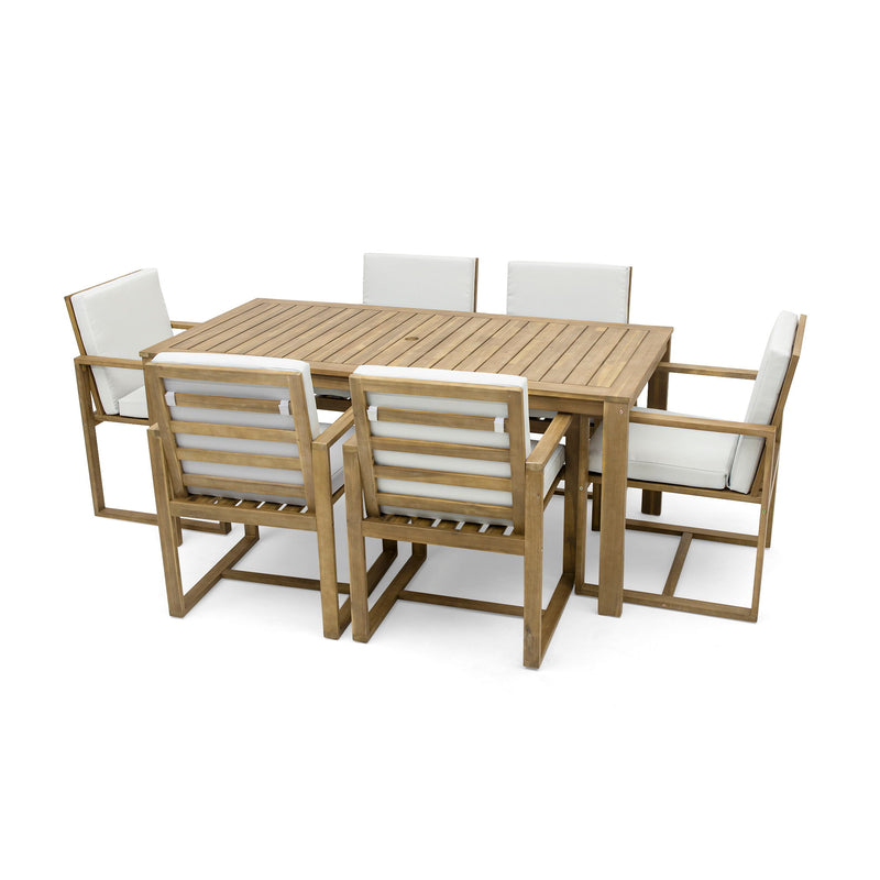 Patio Dining Set Outdoor Dining Table And Chair Set With And Removable Cushions For Patio, Backyard, Garden - Light Teak