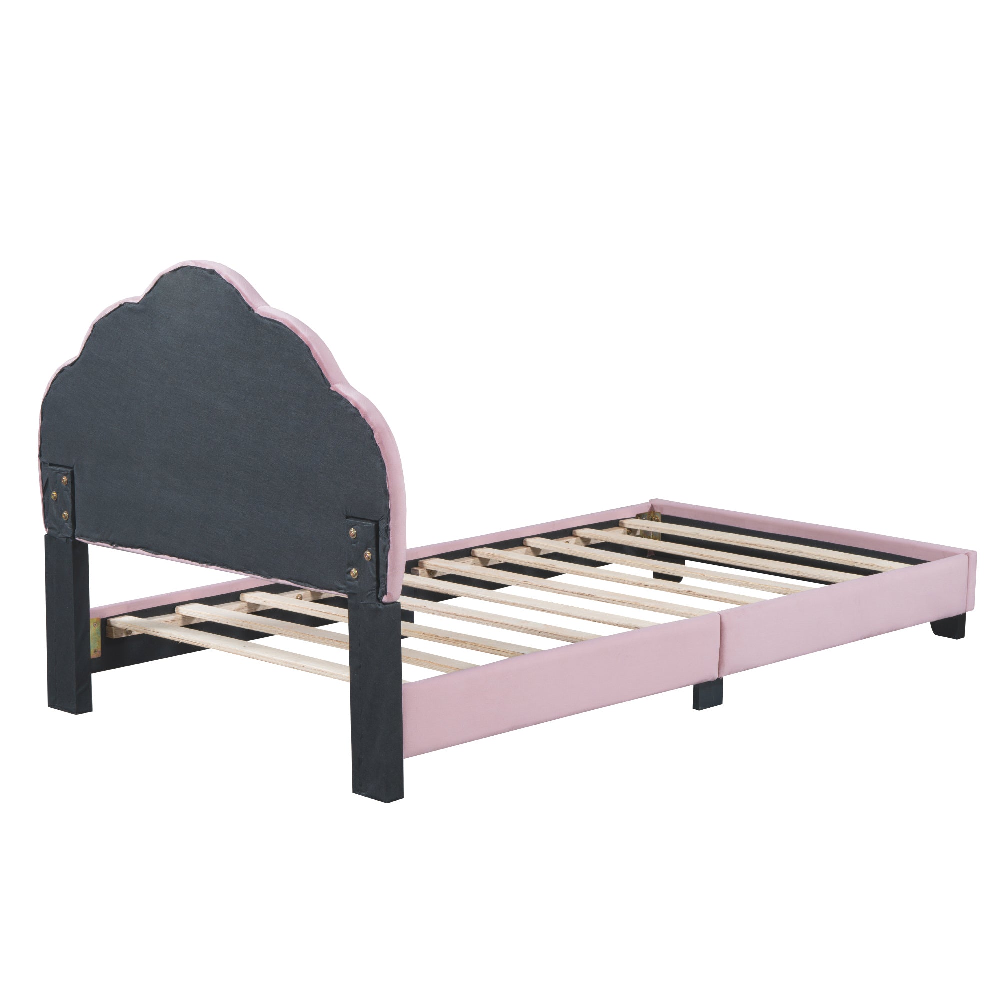 Twin Size Upholstered Velvet Platform Bed with Shell-Shaped Headboard, Pink - Atlantic Fine Furniture Melbourne FL