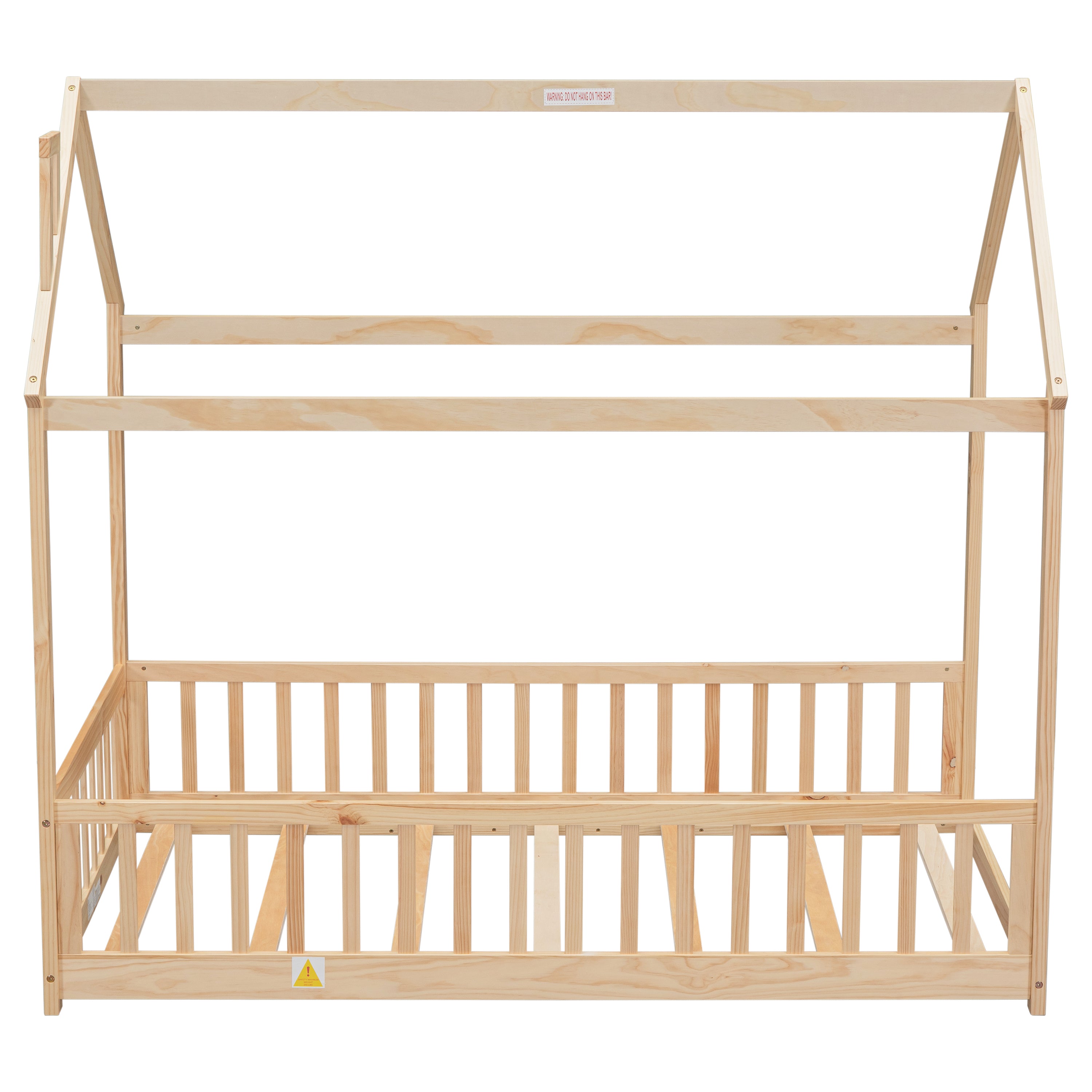 Twin House Bed with Guardrails, Slats ,Natural