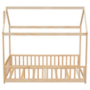 Twin House Bed with Guardrails, Slats ,Natural