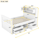 Captain Platform Bed Frame With Storage Bookcases, Shelves, And 4 Drawers