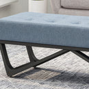 Upholstered Ottoman With Button Tufted Waffle Stitch And Black Geometric Legs - Light Blue