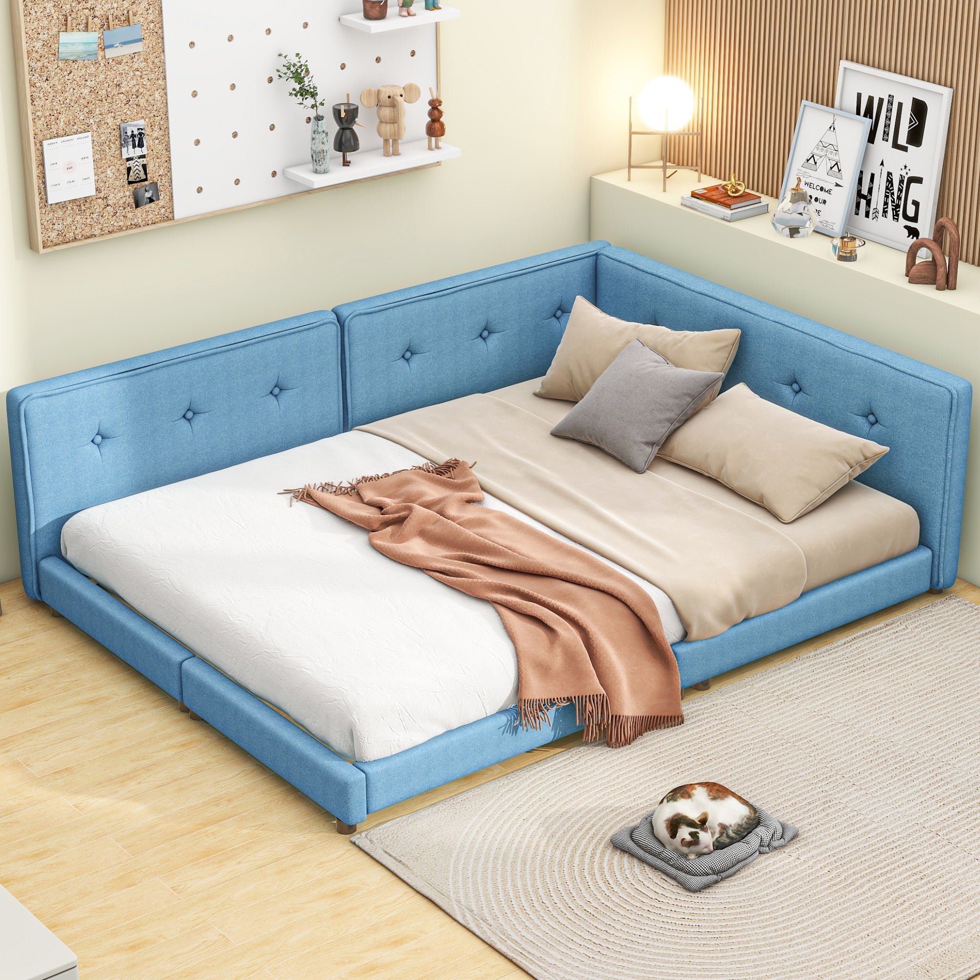 Upholstered Full Size Tufted Platform Bed, Blue - Atlantic Fine Furniture Melbourne FL