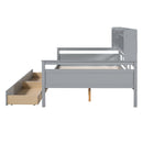 Full size Daybed, Wood Slat Support, with Bedside Shelf and Two Drawers, Gray