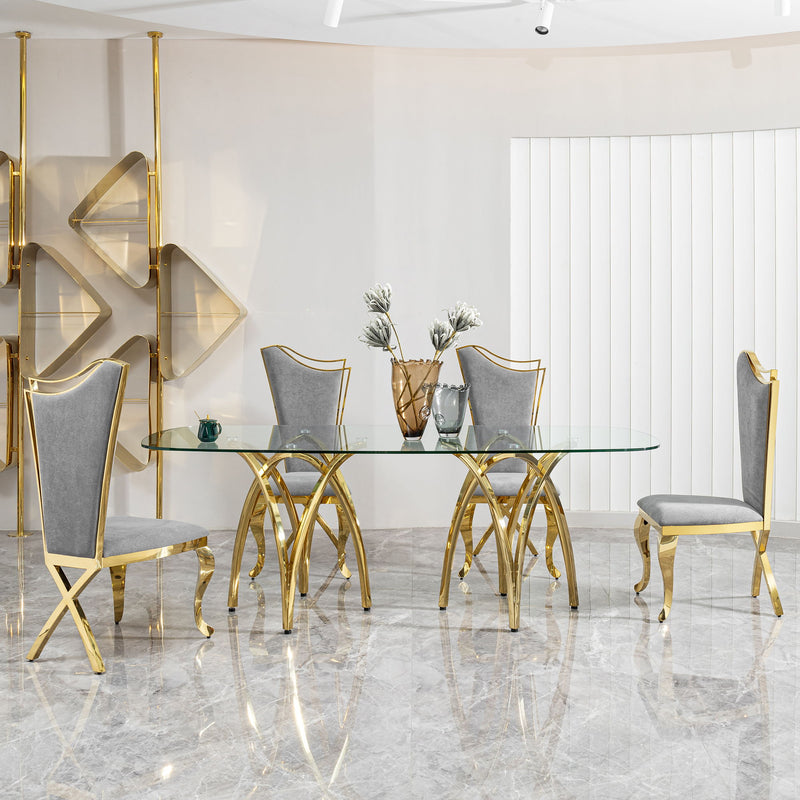 Tempered Glass Rectangular Dining Table With Stainless Steel Base - Gold