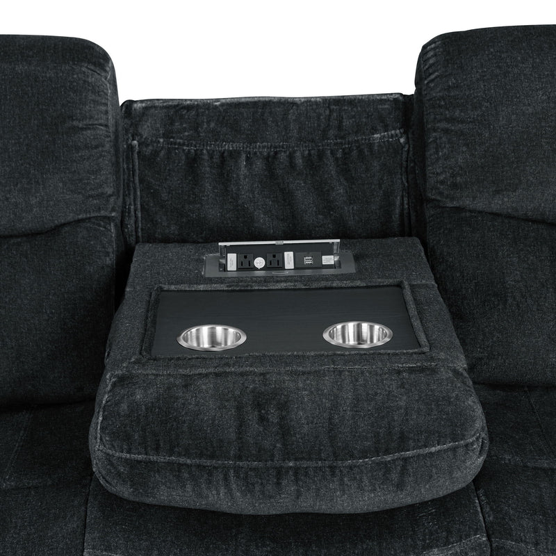 Home Theater Seating Manual Reclining Sofa With Cup Holder, 2 USB Ports, 2 Power Sockets For Living Room, Bedroom - Dark Blue