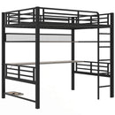 Full Size Loft Bed Frame With Storage Shelf And LED Light - Black