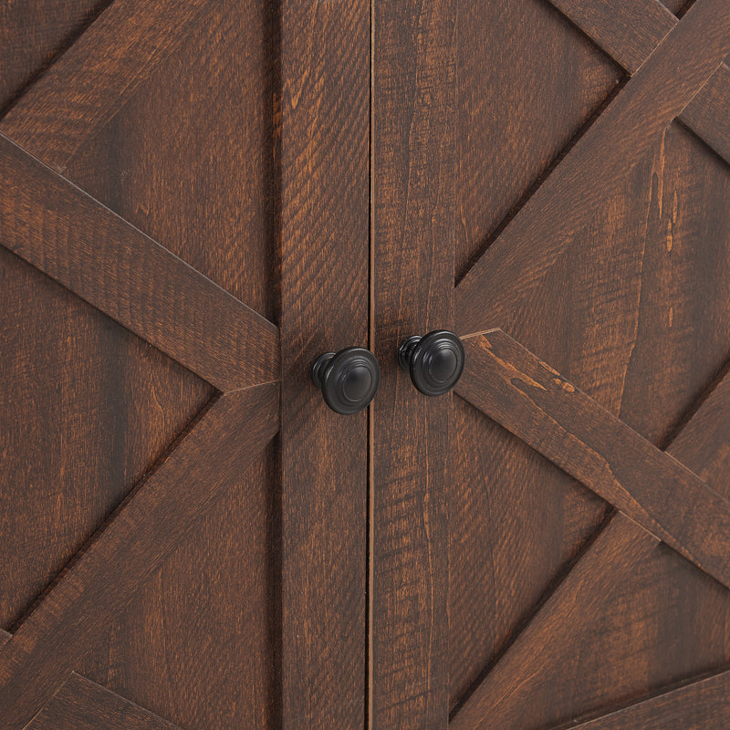 Modern Farmhouse TV Media Stand, Large Barn Inspired Home Entertainment Console, for TV Up to 80'', with Open Shelves and Closed Cabinets, Espresso and Black, 70"W*15.55"D*26.89"H