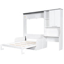 Multi Functional Murphy Bed With Sofa, Desk, And Storage Cabinet, Queen Size - White