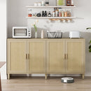 Rattan Buffet Cabinet With Storage, 4 Door Sideboard, Adjustable Shelves - Natural