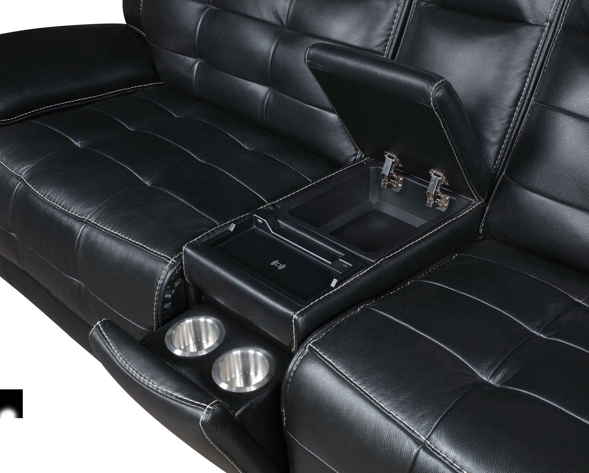 Hewitt Leather Dual Power Reclining Sectional Sofa Black