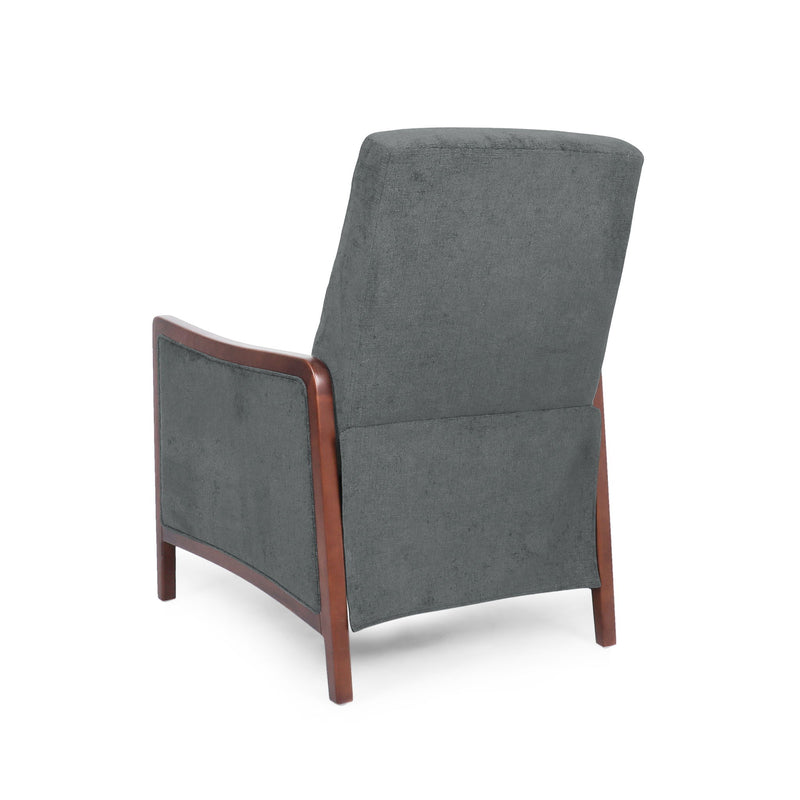Mendota - Mid Century Modern Fabric Channel Stitch Wood Pushback Recliner - Gray
