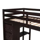 Twin size Loft Bed with Storage Drawers ,Desk and Stairs, Wooden Loft Bed with Shelves - Espresso