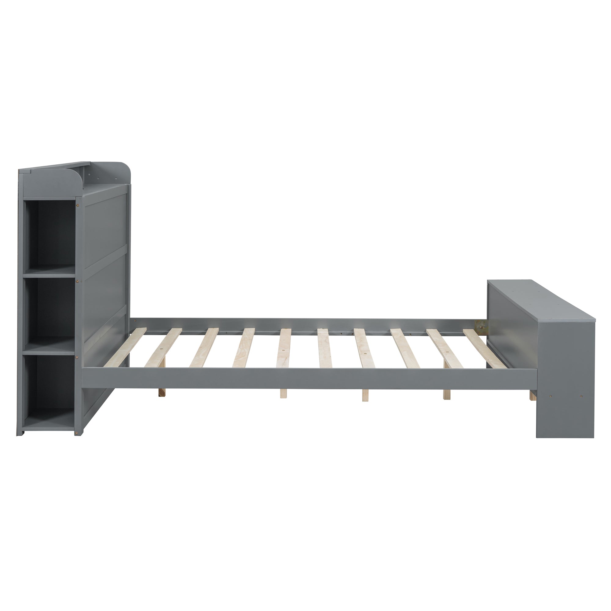 Full Size Platform Bed with built-in shelves, LED Light and USB ports, Gray - Atlantic Fine Furniture Melbourne FL