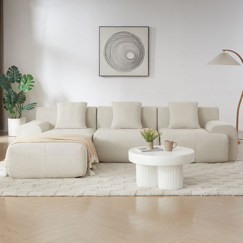 L Shaped Modular Sectional Sofa Corduroy And Movable Ottoman