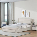 Queen Size Bed Frame with Drawers Storage, Leather Upholstered Platform Bed with Charging Station,Beige