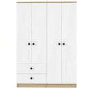 4 Door Wardrobe Closet With Drawers, Shelf, And Hanging Rod - White / Natural