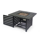 Stylish Square Iron Fire Pit With Tank Space, 50, 000 Btu - Black