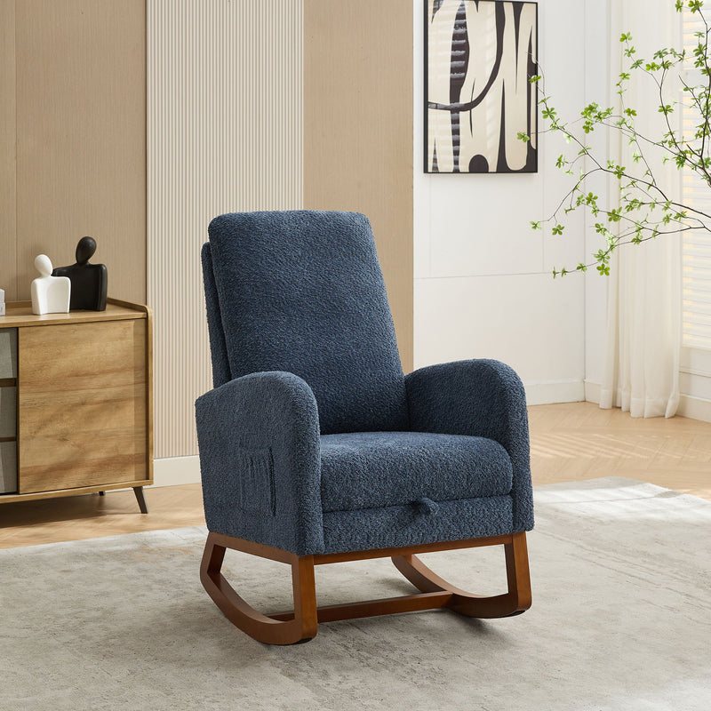 High Back Glider Rocking Chair With Retractable Footrest And Rubber Wood Legs