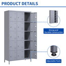 15 Door Lockers With Lock For Storage In Home, Gym, Office, And School - Gray