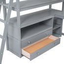 Full Size Loft Bed with Desk and Shelves,Two Built-in Drawers,Gray(Old SKU: GX000416AAE)